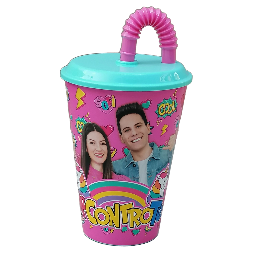 BICCHIERI CON CANNUCCIA DI PLASTICA 430 ML ME CONTRO TE